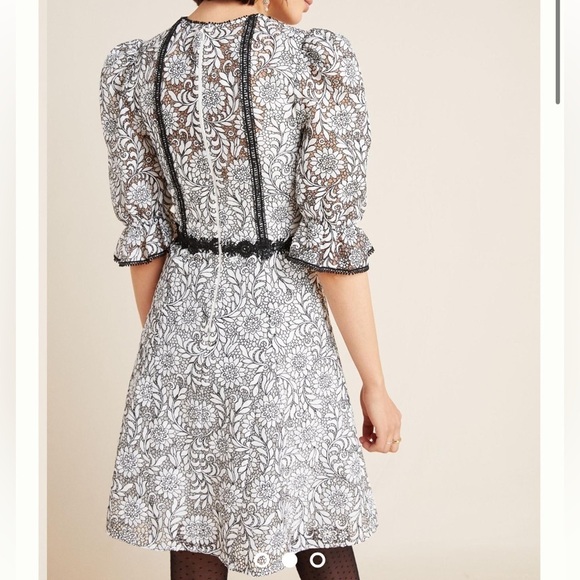 MONIQUE LHUILLIER Short Sleeve Embroidered Lace Mini Dress - Picture 15 of 15